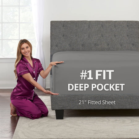 Fitted Sheets Queen Size – Queen Fitted Sheet Only Deep Pocket – Soft 21” Extra Deep Pocket Queen Fitted Sheets Fit Perfectly 17”–23” Deep Mattress & Toppers – 1 Bottom Sheet Grey Fitted Sheet Queen - My Store