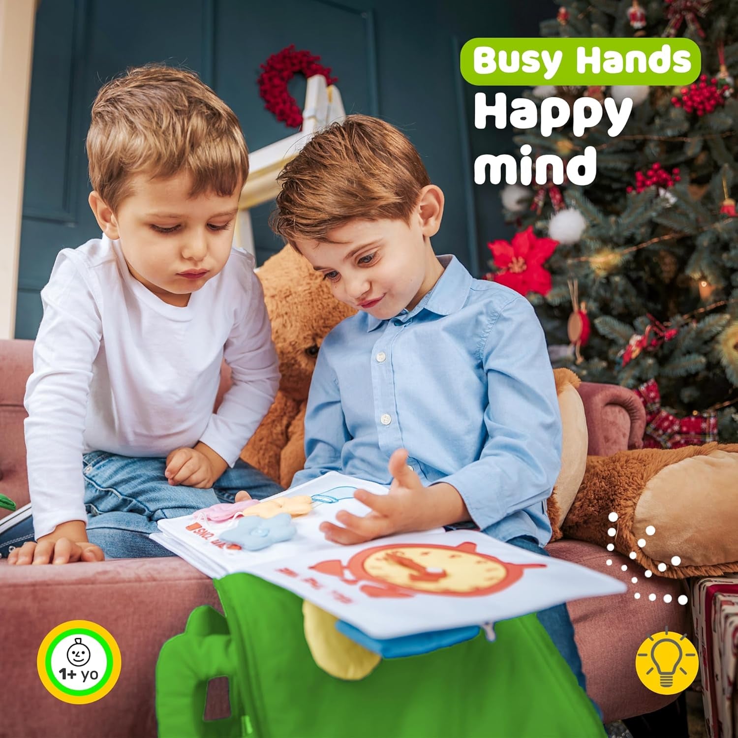 Quiet Book Montessori Toys for Toddlers – Learning Toy – Preschool Educational Toy with Toddler Activities Busy Book, Travel Toy for Boys & Girls + Zipper Bag, Green