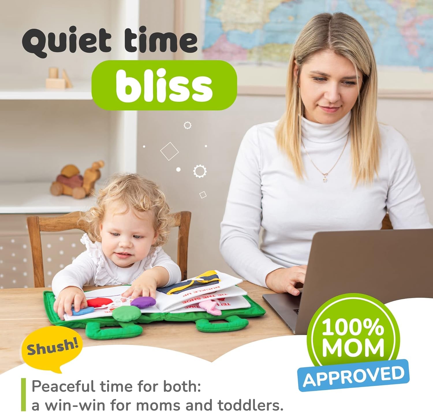 Quiet Book Montessori Toys for Toddlers – Learning Toy – Preschool Educational Toy with Toddler Activities Busy Book, Travel Toy for Boys & Girls + Zipper Bag, Green