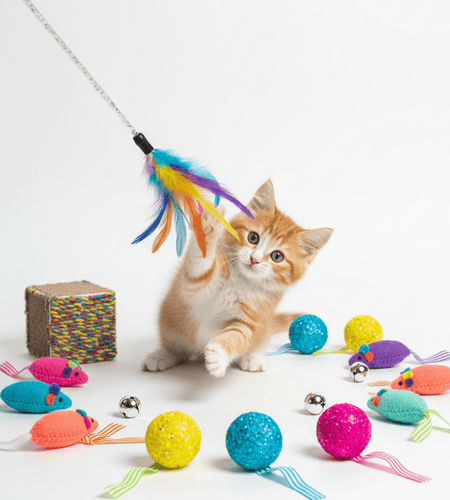 18 Cat Toys Kitten Toys Assortments, Cat Teaser Wand, Interactive Bell Toy, Sparkle Balls for Cat, Puppy, Kitty, Kitten - My Store
