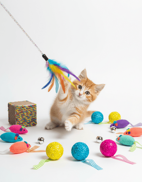 Load image into Gallery viewer, 18 Cat Toys Kitten Toys Assortments, Cat Teaser Wand, Interactive Bell Toy, Sparkle Balls for Cat, Puppy, Kitty, Kitten - My Store
