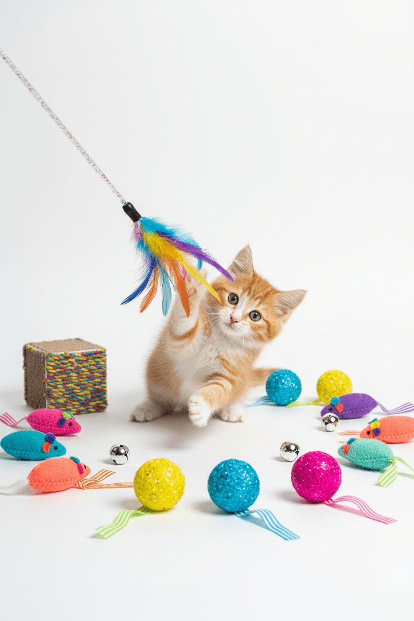 18 Cat Toys Kitten Toys Assortments, Cat Teaser Wand, Interactive Bell Toy, Sparkle Balls for Cat, Puppy, Kitty, Kitten - My Store