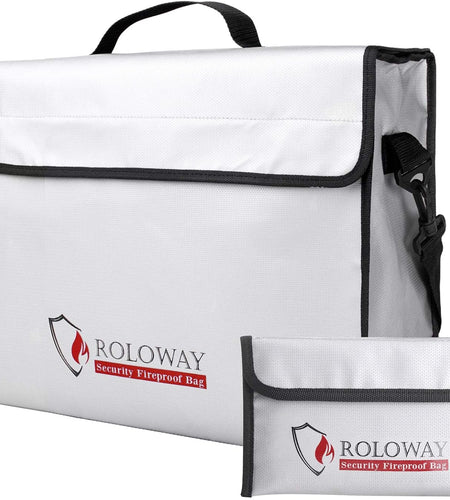 Fireproof Document & Money Bags, Large Fireproof & Water Resistant Bag (15 X 12 X 5 Inches), Fireproof Folder Safe Bag for Cash, Valuables & Passport, with Silicone Coating & Zipper Closure