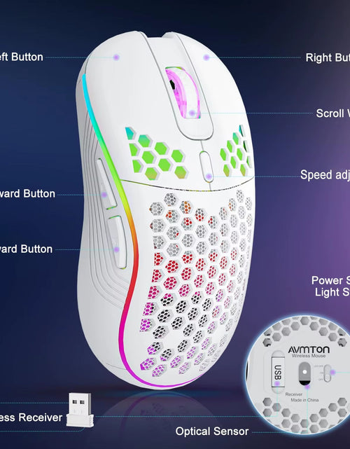 Load image into Gallery viewer, 2.4G Wireless Mouse with RGB Backlit 6 - Button 3 - Speed DPI Type C Rechargeable Ergonomic Honeycomb Design Gaming Mouse - My Store
