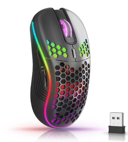 2.4G Wireless Mouse with RGB Backlit 6 - Button 3 - Speed DPI Type C Rechargeable Ergonomic Honeycomb Design Gaming Mouse - My Store