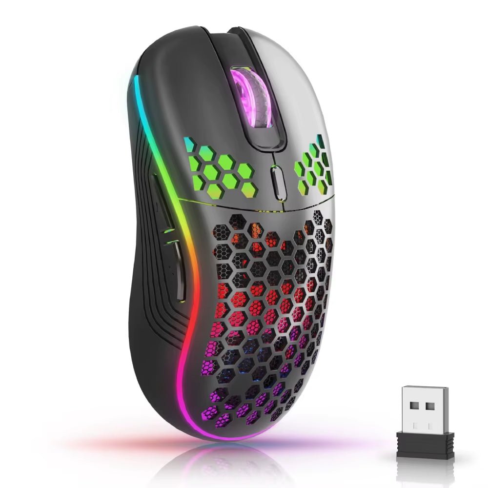 2.4G Wireless Mouse with RGB Backlit 6 - Button 3 - Speed DPI Type C Rechargeable Ergonomic Honeycomb Design Gaming Mouse - My Store