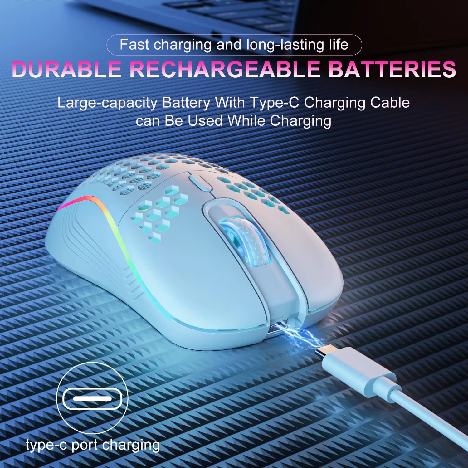 2.4G Wireless Mouse with RGB Backlit 6 - Button 3 - Speed DPI Type C Rechargeable Ergonomic Honeycomb Design Gaming Mouse - My Store