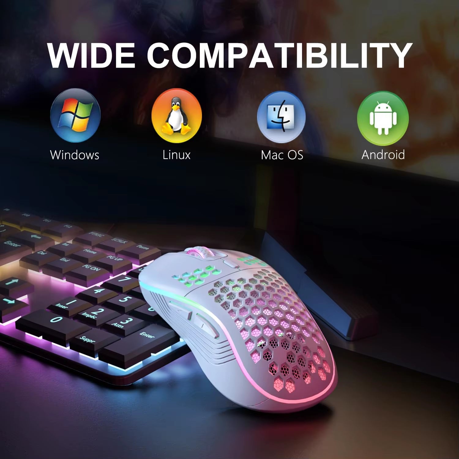 2.4G Wireless Mouse with RGB Backlit 6 - Button 3 - Speed DPI Type C Rechargeable Ergonomic Honeycomb Design Gaming Mouse - My Store
