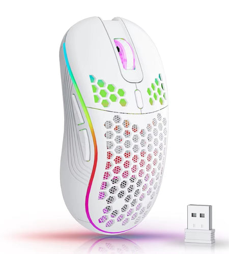 2.4G Wireless Mouse with RGB Backlit 6 - Button 3 - Speed DPI Type C Rechargeable Ergonomic Honeycomb Design Gaming Mouse - My Store