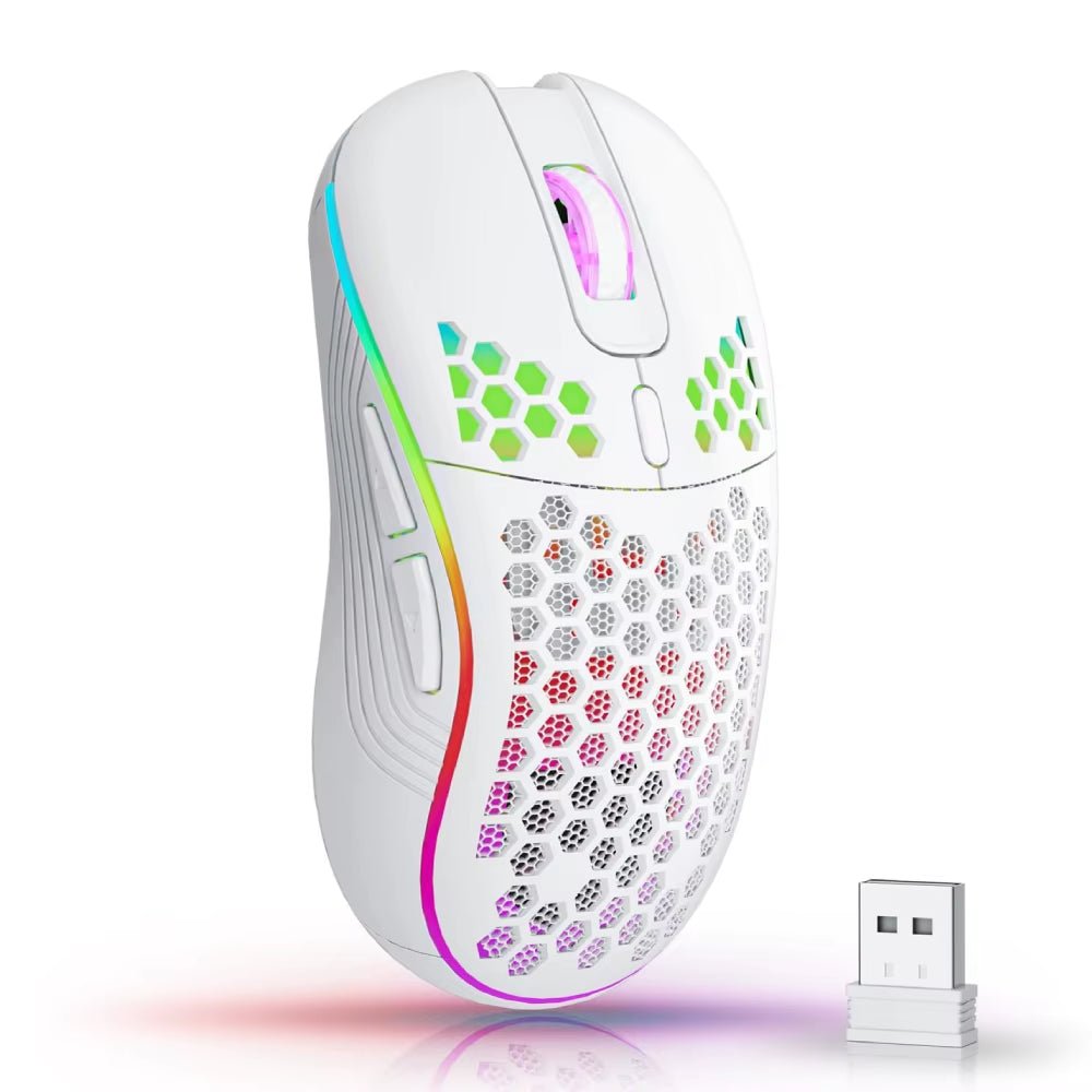 2.4G Wireless Mouse with RGB Backlit 6 - Button 3 - Speed DPI Type C Rechargeable Ergonomic Honeycomb Design Gaming Mouse - My Store