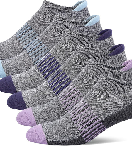 Women'S Athletic Ankle Socks with Heel Tab, Premium Cotton, Soft Cushion, Reinforced Toe, Arch Support, Pack of 6