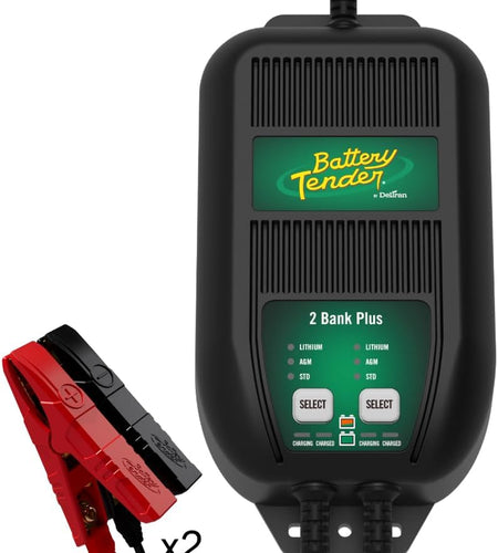 plus 2 Bank Multibank Charger - 2.5 AMP (1.25 Amps per Bank) - Smart 12V Multi Battery Charger and Maintainer for Standard, AGM, and Lithium Lifepo4-022-0165-Dl-Wh
