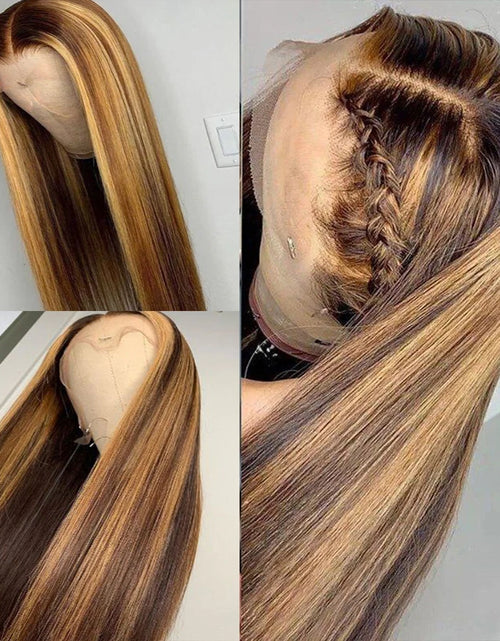 Load image into Gallery viewer, Preplucked Human Hair Lace Front Wig Highlight Straight 180% 13X6 Lace Frontal Wigs Curly Lace Frontal Wigs Swiss Lace
