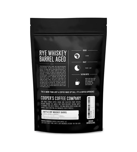Rye Whiskey Barrel Aged Coffee, Single Origin Ethiopian Coffee Raw Beans Aged in Rye Whiskey Casks, Freshly Roasted 12 Oz Bags, Ground
