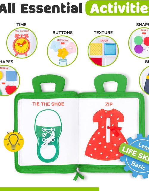 Load image into Gallery viewer, Quiet Book Montessori Toys for Toddlers – Learning Toy – Preschool Educational Toy with Toddler Activities Busy Book, Travel Toy for Boys &amp; Girls + Zipper Bag, Green
