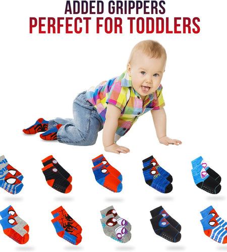 Spiderman Grip Socks, Socks for Toddler Boys, 10 Pack, Spider Man Toddler Gripper Socks, Amazing Spiderman Variety Pack