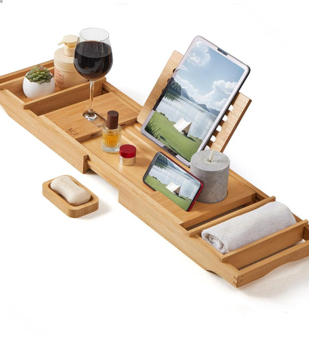 Bathtub Caddy Tray (Natural) - Bamboo Wood Bath Tray and Bath Caddy for a Home Spa Experience - My Store
