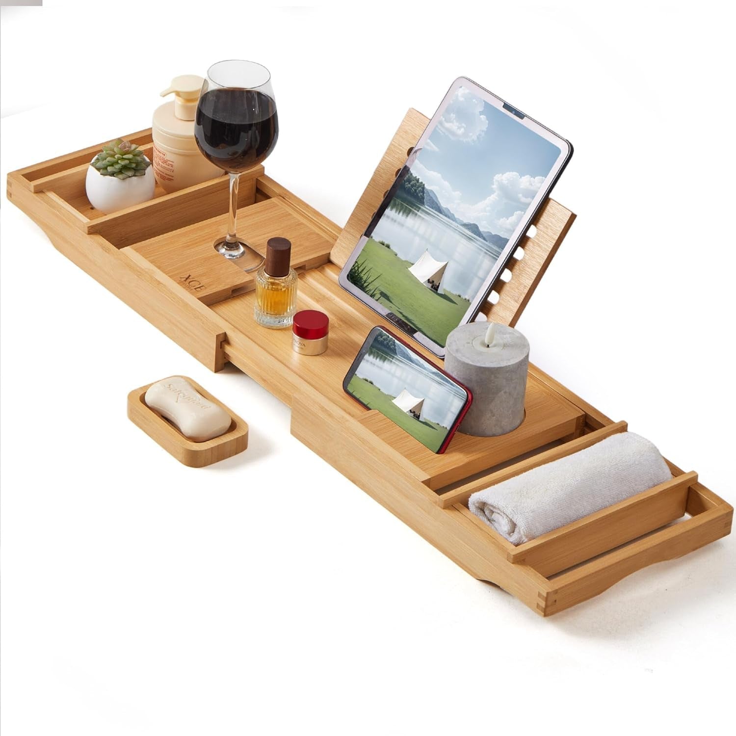 Bathtub Caddy Tray (Natural) - Bamboo Wood Bath Tray and Bath Caddy for a Home Spa Experience - My Store