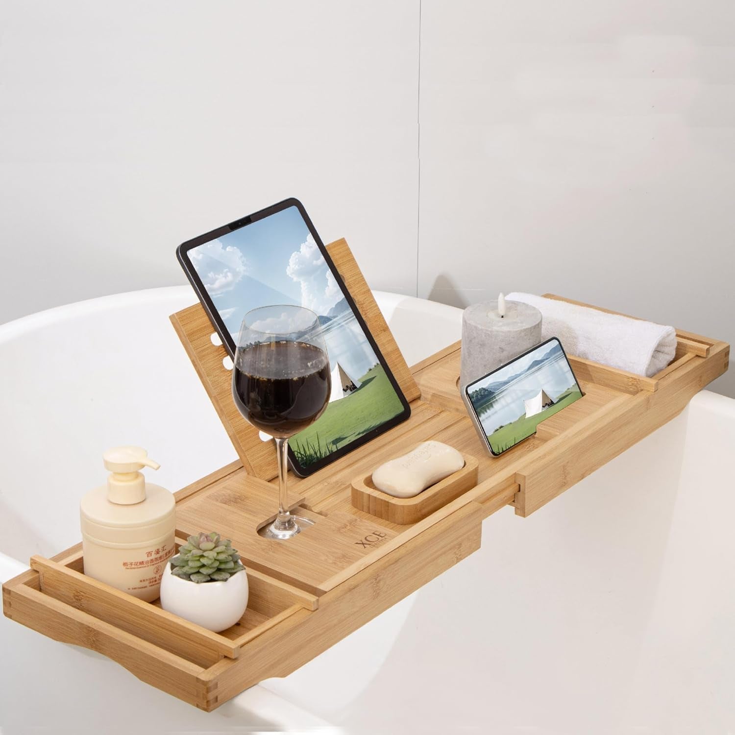 Bathtub Caddy Tray (Natural) - Bamboo Wood Bath Tray and Bath Caddy for a Home Spa Experience - My Store