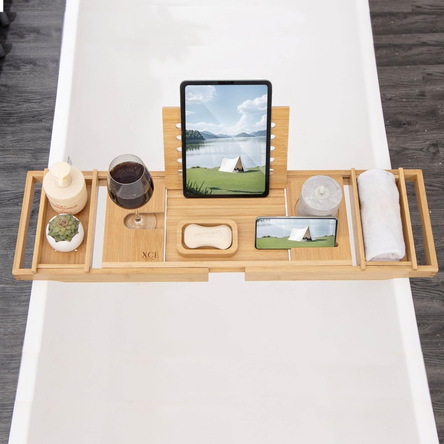 Bathtub Caddy Tray (Natural) - Bamboo Wood Bath Tray and Bath Caddy for a Home Spa Experience - My Store