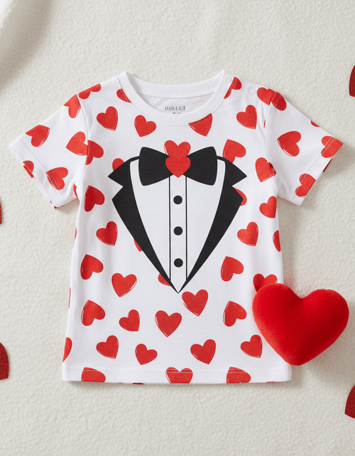 Load image into Gallery viewer, Boys Valentines Day Shirt Red Hearts Tie Toddler Infant Kids T-Shirt - TreasurTrove
