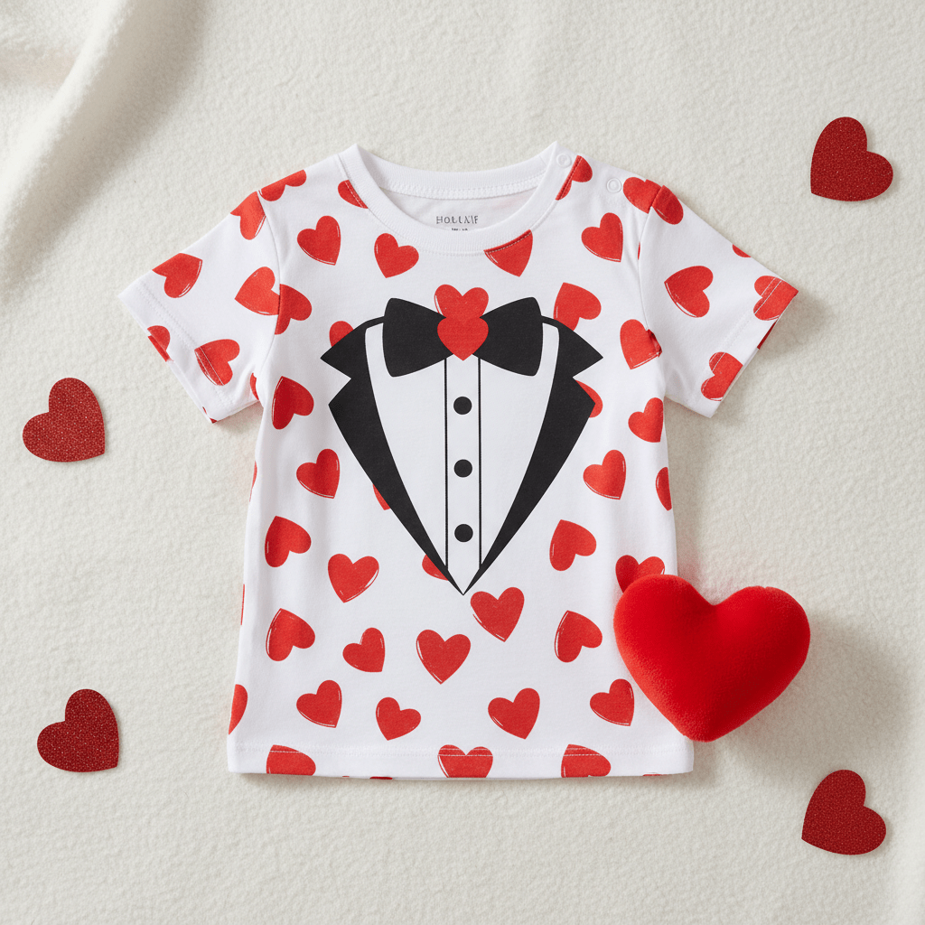 Boys Valentines Day Shirt Red Hearts Tie Toddler Infant Kids T-Shirt - TreasurTrove