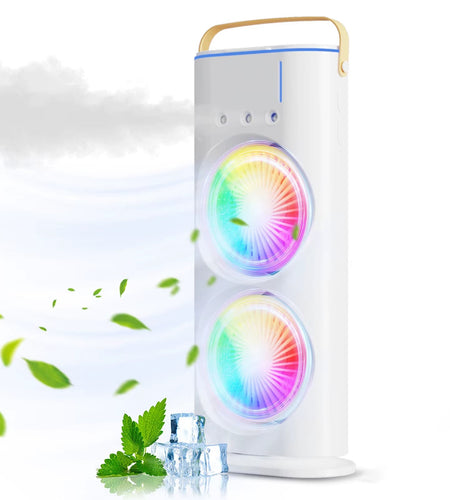 BreezeGlow™ 2 - in - 1 Dual Mist Cooling Fan – Chill, Hydrate & Light Up Your Space - My Store