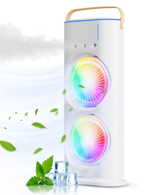 Load image into Gallery viewer, BreezeGlow™ 2 - in - 1 Dual Mist Cooling Fan – Chill, Hydrate &amp; Light Up Your Space - My Store
