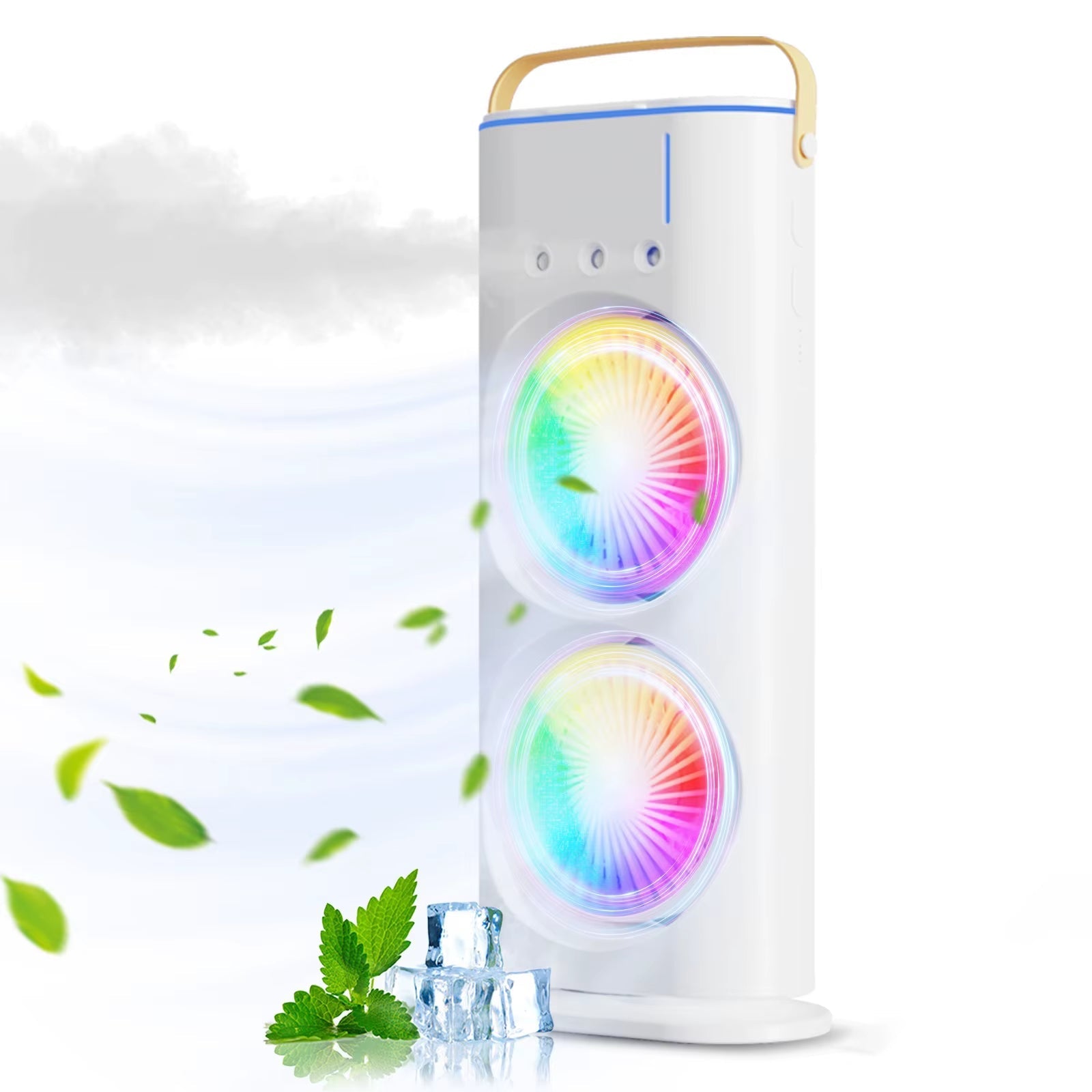 BreezeGlow™ 2 - in - 1 Dual Mist Cooling Fan – Chill, Hydrate & Light Up Your Space - My Store