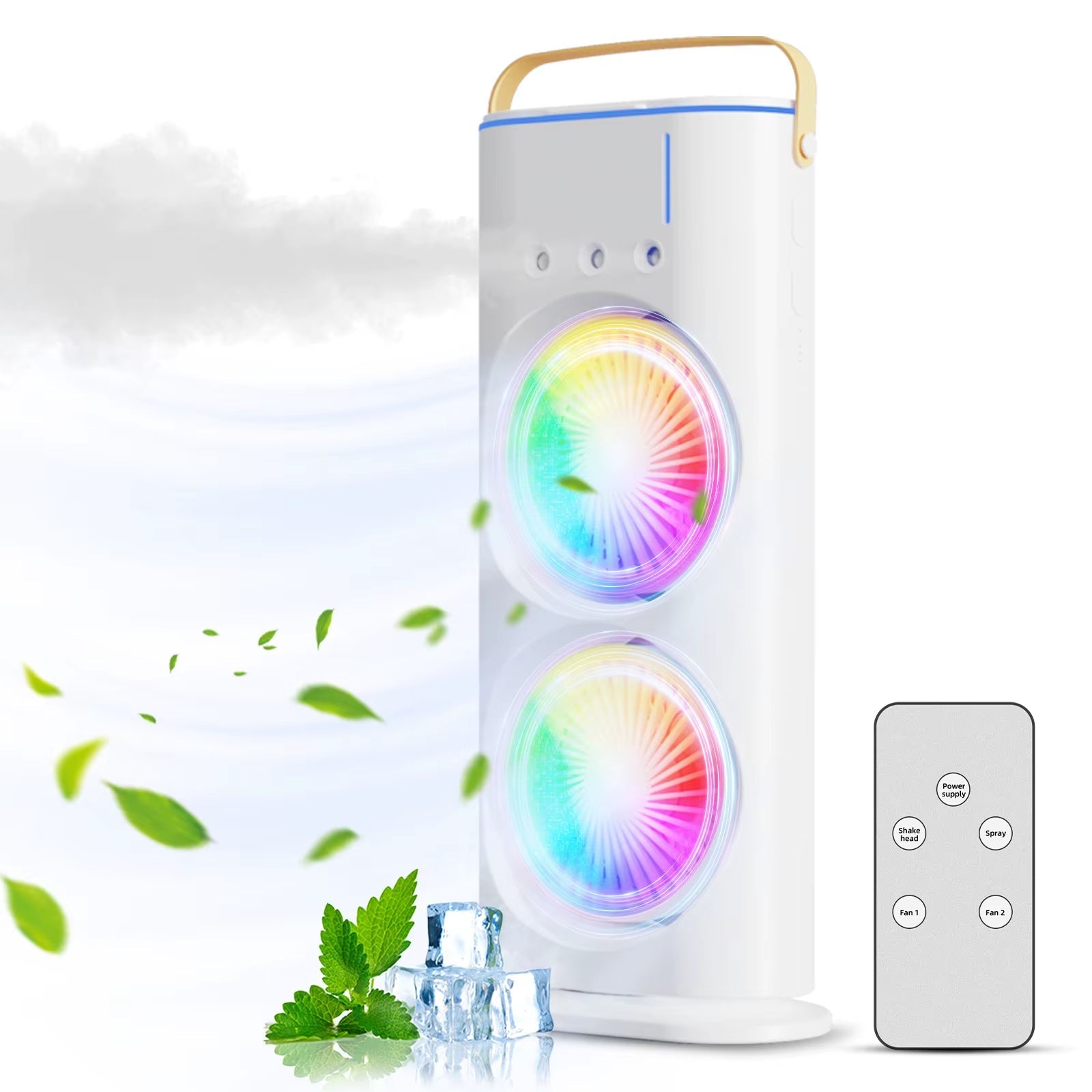 BreezeGlow™ 2 - in - 1 Dual Mist Cooling Fan – Chill, Hydrate & Light Up Your Space - My Store