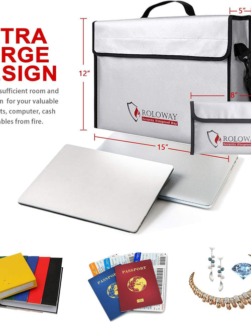 Load image into Gallery viewer, Fireproof Document &amp; Money Bags, Large Fireproof &amp; Water Resistant Bag (15 X 12 X 5 Inches), Fireproof Folder Safe Bag for Cash, Valuables &amp; Passport, with Silicone Coating &amp; Zipper Closure
