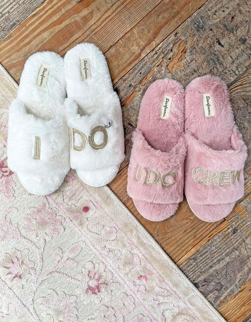 Load image into Gallery viewer, Women'S Giftable I Do &amp; I Do Crew Bride Slippers for Weddings and Bachelorette Party
