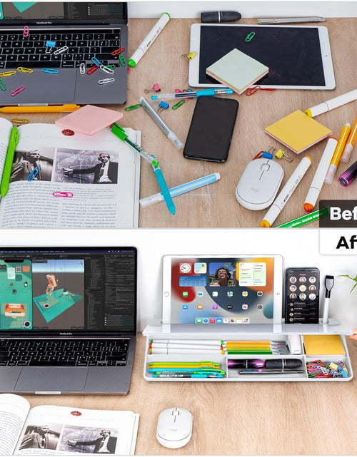 Load image into Gallery viewer, Desk Whiteboard Dry Erase Glass Whiteboard, Desktop White Board with Storage To - Do List Memo Notepad Desktop Buddy Keyboard Stand for Home Office and School Accessories Supplies (White) - My Store
