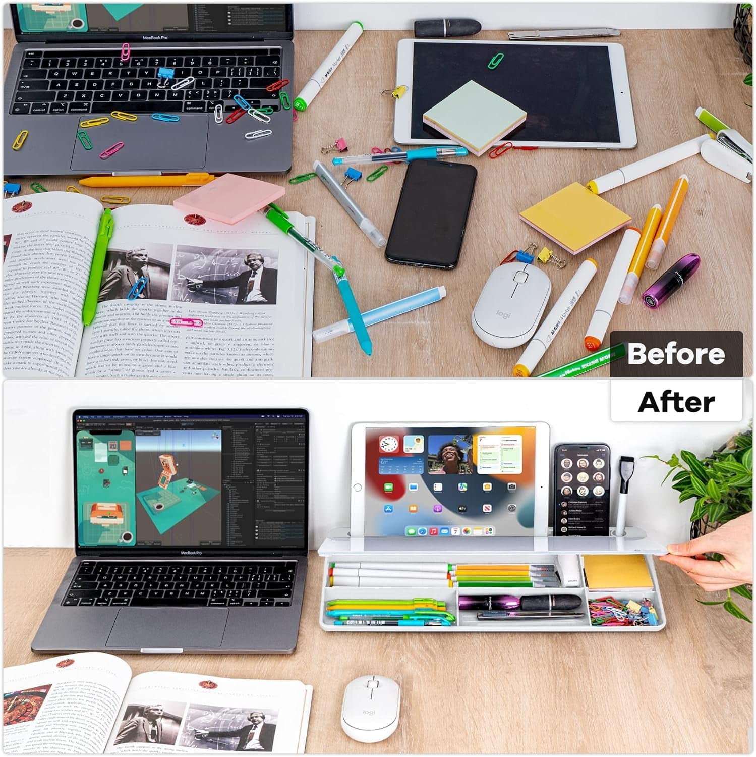 Desk Whiteboard Dry Erase Glass Whiteboard, Desktop White Board with Storage To - Do List Memo Notepad Desktop Buddy Keyboard Stand for Home Office and School Accessories Supplies (White) - My Store