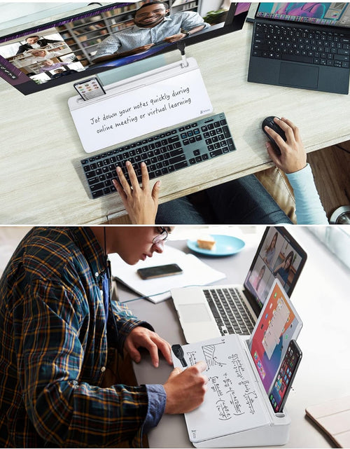 Load image into Gallery viewer, Desk Whiteboard Dry Erase Glass Whiteboard, Desktop White Board with Storage To - Do List Memo Notepad Desktop Buddy Keyboard Stand for Home Office and School Accessories Supplies (White) - My Store
