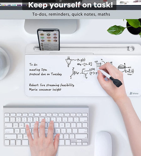 Desk Whiteboard Dry Erase Glass Whiteboard, Desktop White Board with Storage To - Do List Memo Notepad Desktop Buddy Keyboard Stand for Home Office and School Accessories Supplies (White) - My Store