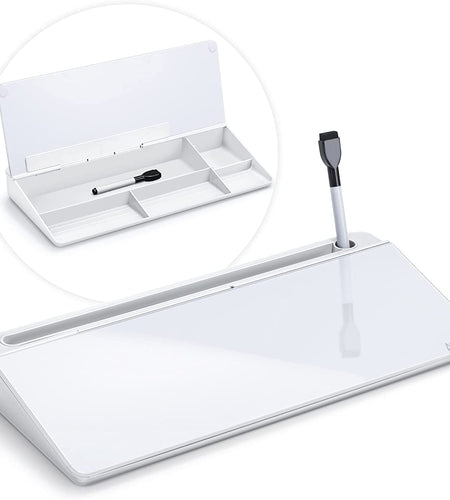 Desk Whiteboard Dry Erase Glass Whiteboard, Desktop White Board with Storage To - Do List Memo Notepad Desktop Buddy Keyboard Stand for Home Office and School Accessories Supplies (White) - My Store