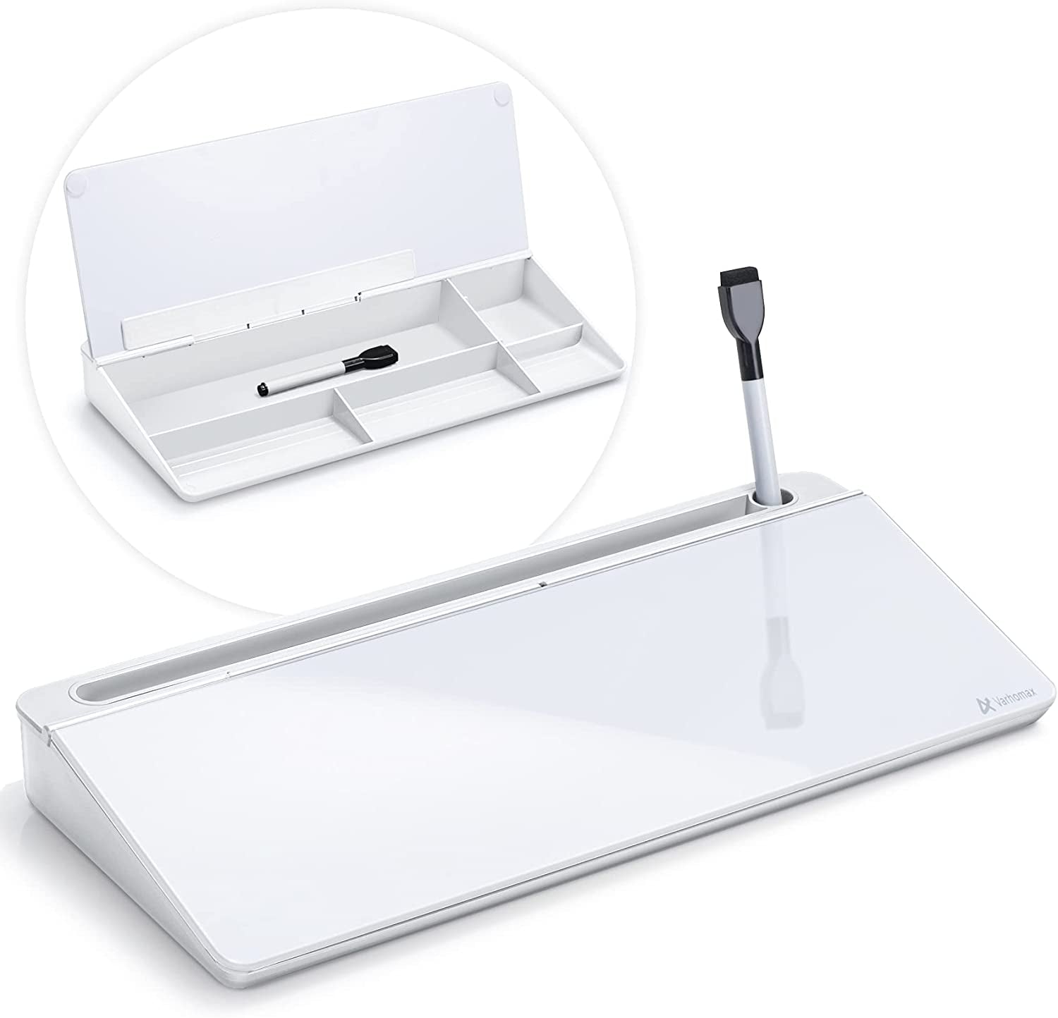 Desk Whiteboard Dry Erase Glass Whiteboard, Desktop White Board with Storage To - Do List Memo Notepad Desktop Buddy Keyboard Stand for Home Office and School Accessories Supplies (White) - My Store