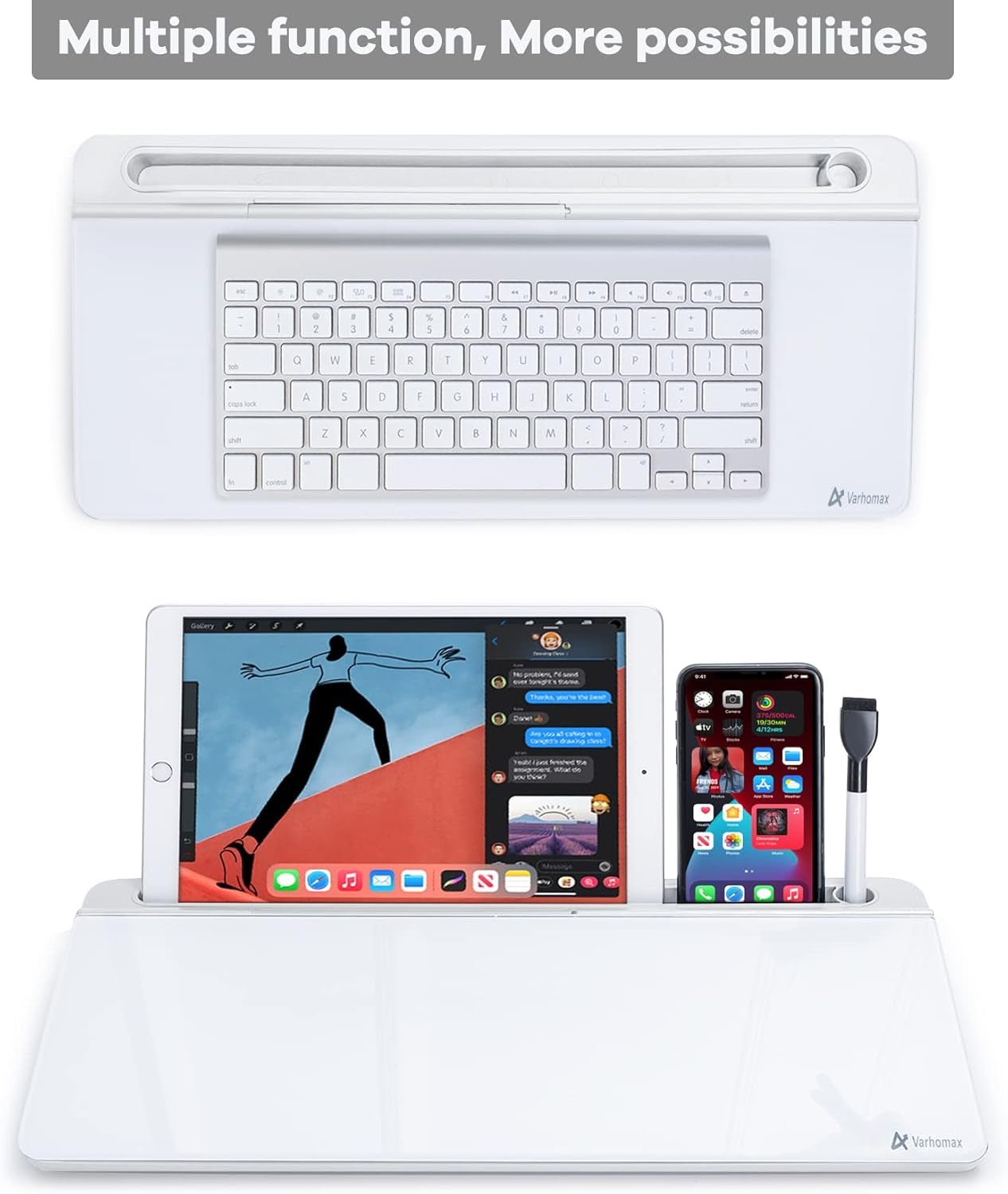 Desk Whiteboard Dry Erase Glass Whiteboard, Desktop White Board with Storage To - Do List Memo Notepad Desktop Buddy Keyboard Stand for Home Office and School Accessories Supplies (White) - My Store