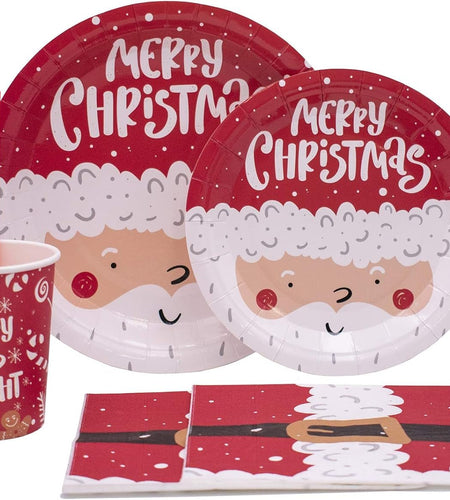 Disposable Christmas Paper Plates, Napkins, Cups & Straws Set for 20 (Red) - My Store