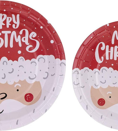 Disposable Christmas Paper Plates, Napkins, Cups & Straws Set for 20 (Red) - My Store