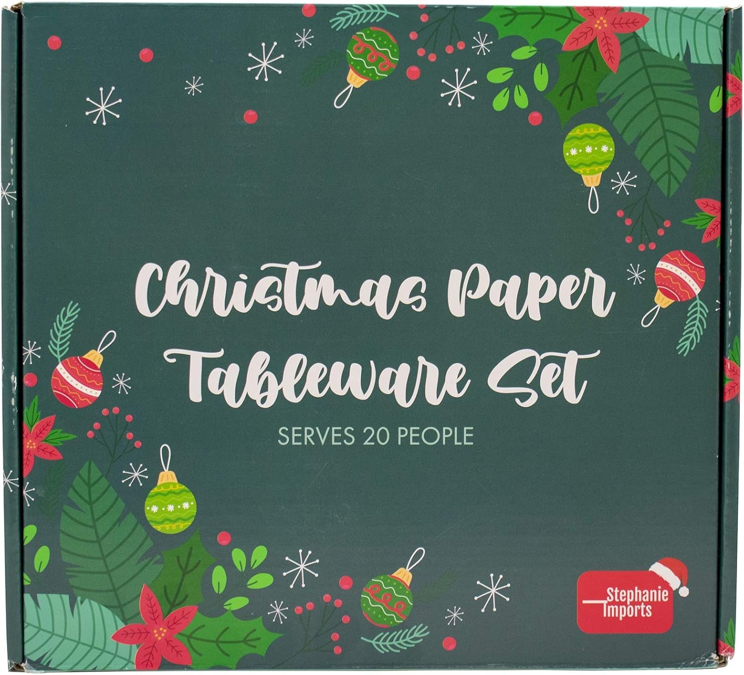 Disposable Christmas Paper Plates, Napkins, Cups & Straws Set for 20 (Red) - My Store
