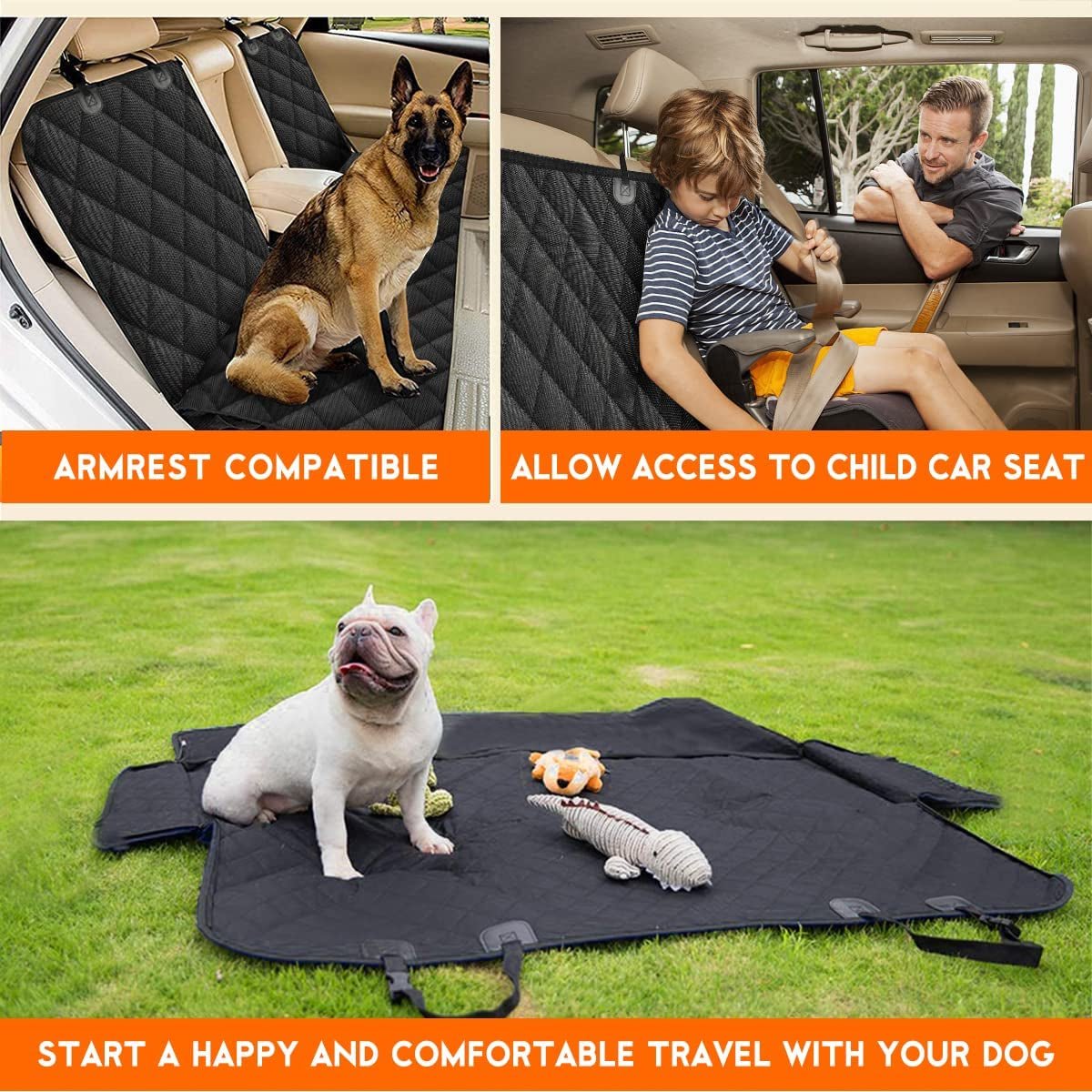Dog Car Seat Cover, Back Seat Cover for Dogs Pet Car Seat Protector Waterproof Bench Car Seat Cover, Non - Slip Reat Seat Cover Fits Middle Armrest for Most Cars Trucks Suvs - Black - My Store