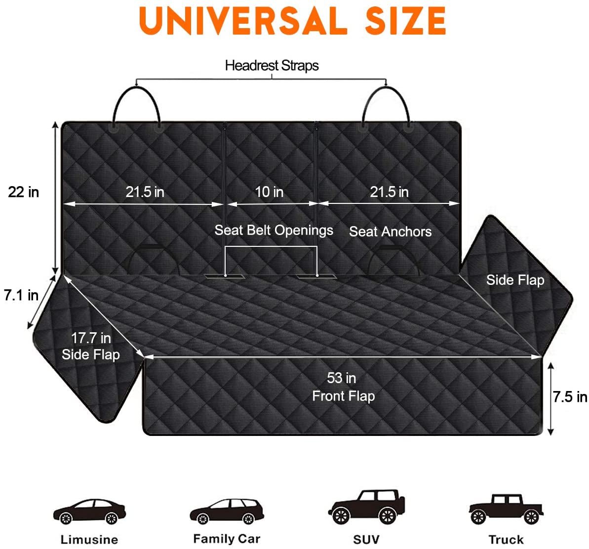 Dog Car Seat Cover, Back Seat Cover for Dogs Pet Car Seat Protector Waterproof Bench Car Seat Cover, Non - Slip Reat Seat Cover Fits Middle Armrest for Most Cars Trucks Suvs - Black - My Store