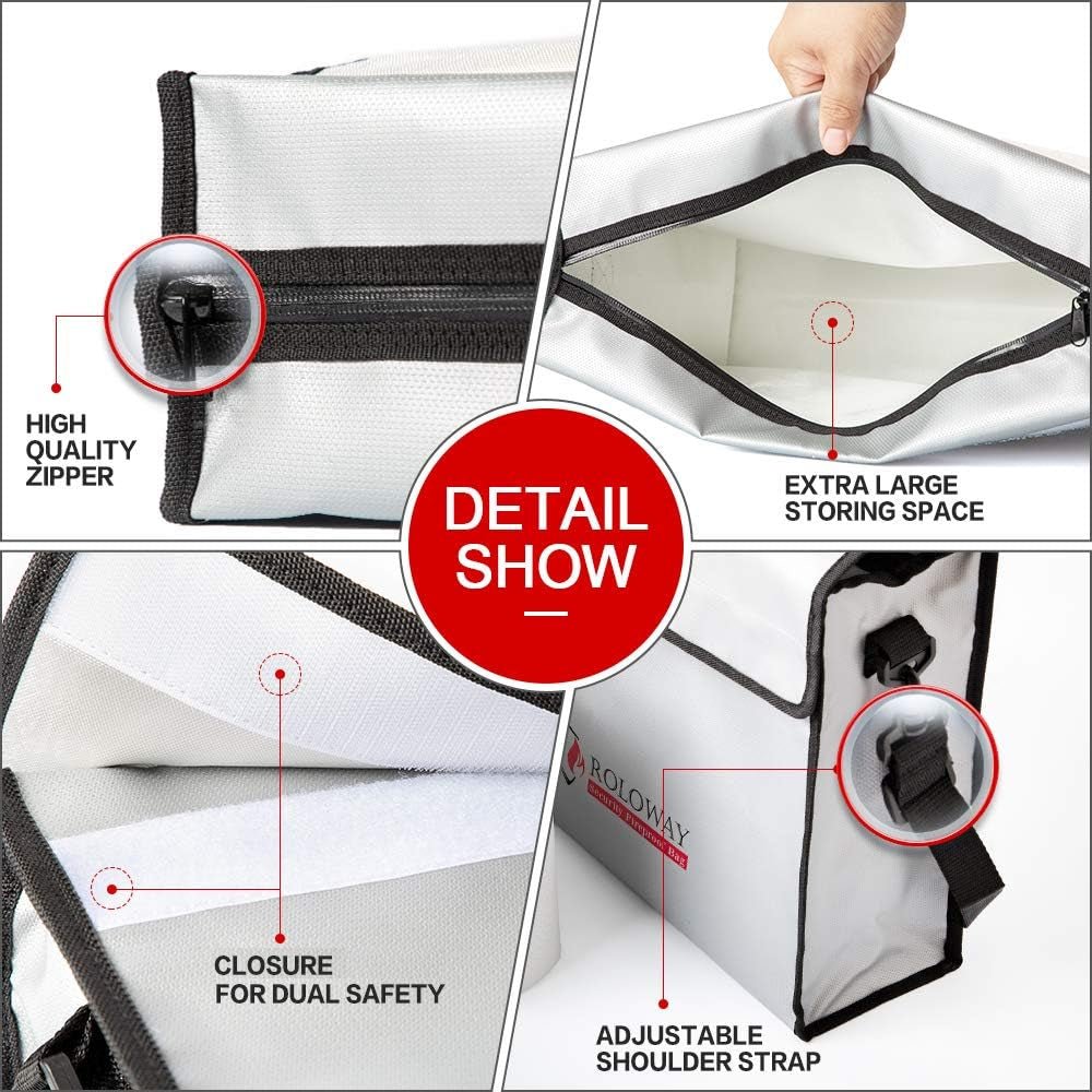 Fireproof Document & Money Bags, Large Fireproof & Water Resistant Bag (15 X 12 X 5 Inches), Fireproof Folder Safe Bag for Cash, Valuables & Passport, with Silicone Coating & Zipper Closure - My Store