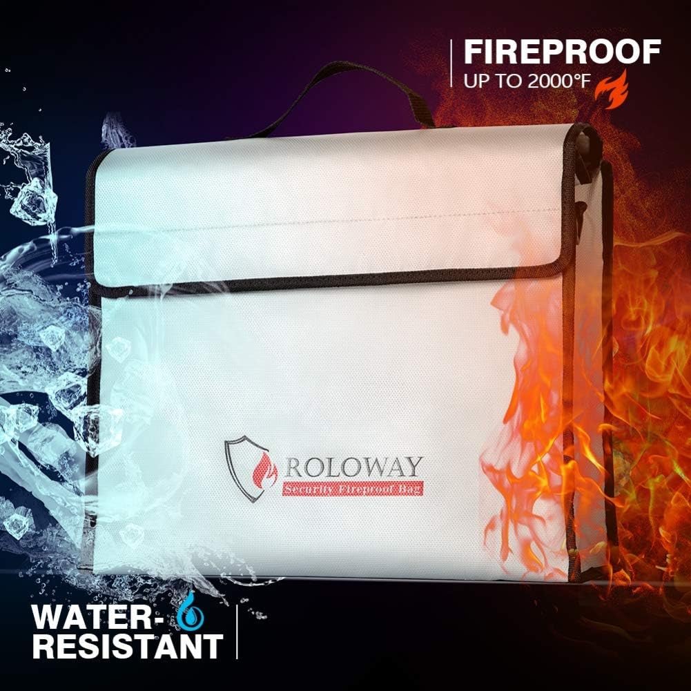 Fireproof Document & Money Bags, Large Fireproof & Water Resistant Bag (15 X 12 X 5 Inches), Fireproof Folder Safe Bag for Cash, Valuables & Passport, with Silicone Coating & Zipper Closure - My Store