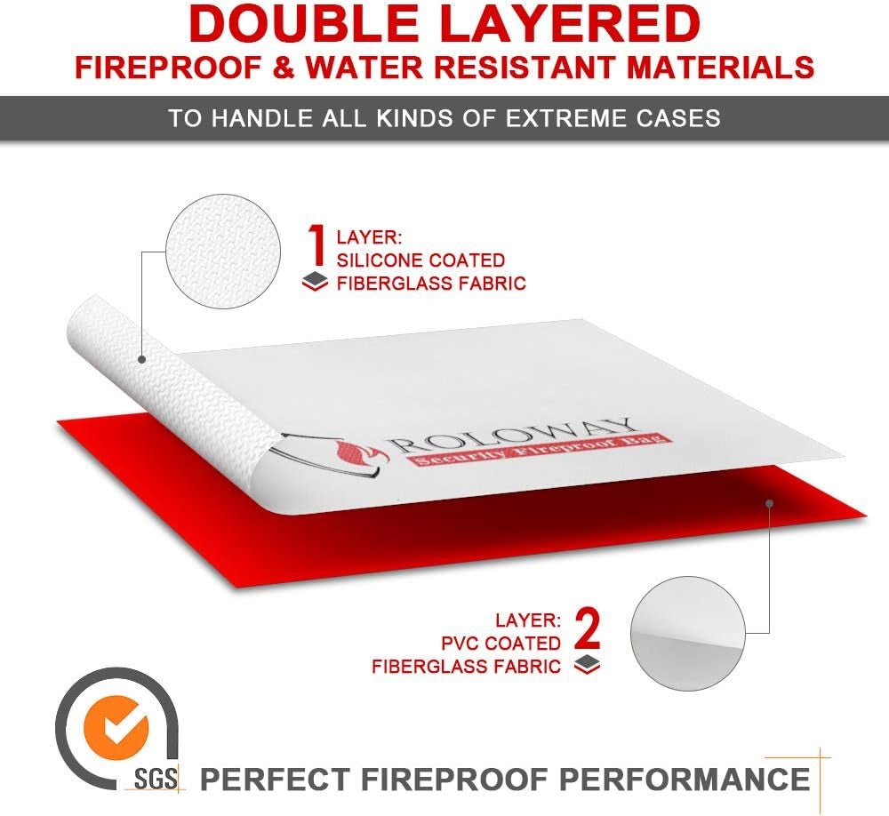 Fireproof Document & Money Bags, Large Fireproof & Water Resistant Bag (15 X 12 X 5 Inches), Fireproof Folder Safe Bag for Cash, Valuables & Passport, with Silicone Coating & Zipper Closure - My Store