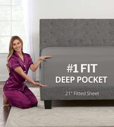 Fitted Sheets Queen Size – Queen Fitted Sheet Only Deep Pocket – Soft 21” Extra Deep Pocket Queen Fitted Sheets Fit Perfectly 17”–23” Deep Mattress & Toppers – 1 Bottom Sheet Grey Fitted Sheet Queen - My Store