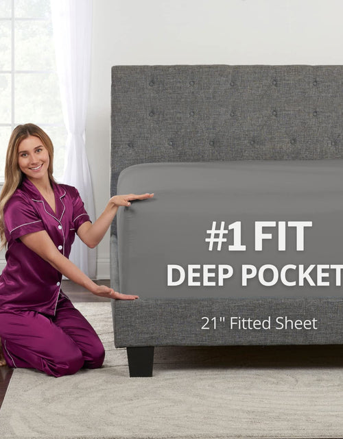 Load image into Gallery viewer, Fitted Sheets Queen Size – Queen Fitted Sheet Only Deep Pocket – Soft 21” Extra Deep Pocket Queen Fitted Sheets Fit Perfectly 17”–23” Deep Mattress &amp; Toppers – 1 Bottom Sheet Grey Fitted Sheet Queen - My Store
