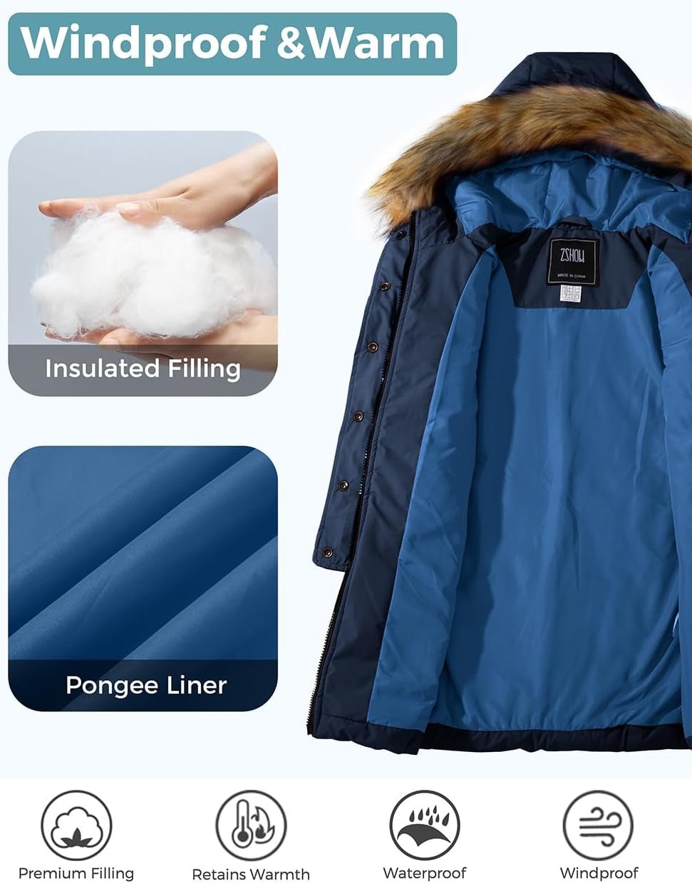Girls' Long Winter Coat Parka Water Resistant Warm Puffer Jacket - My Store